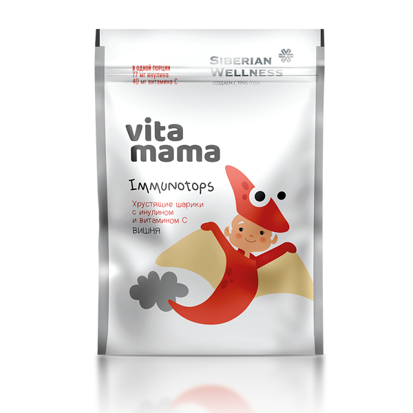 Vitamama - Immunotops, хрустящие шарики с инулином (вишня)